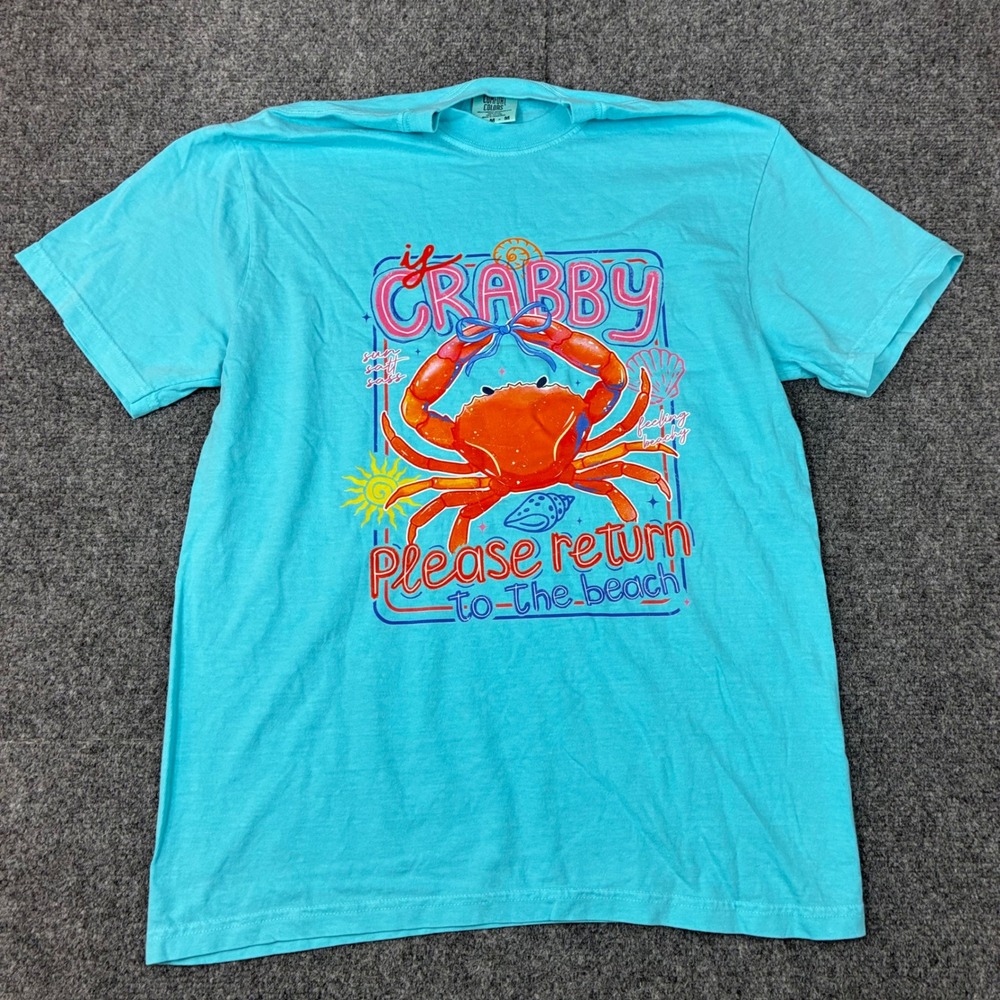 Comfort Colors If Crabby Return to Beach Graphic T-Shirt Blue Medium